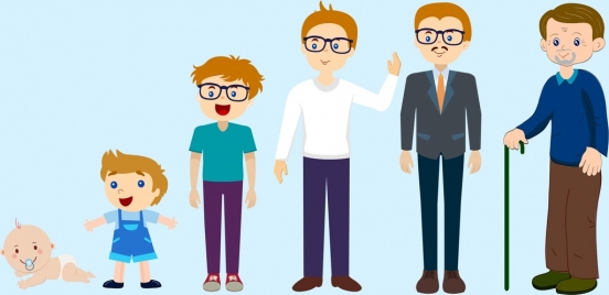 552x268 Male Growth Icons Young Old Sequence Design Vectors Stock
