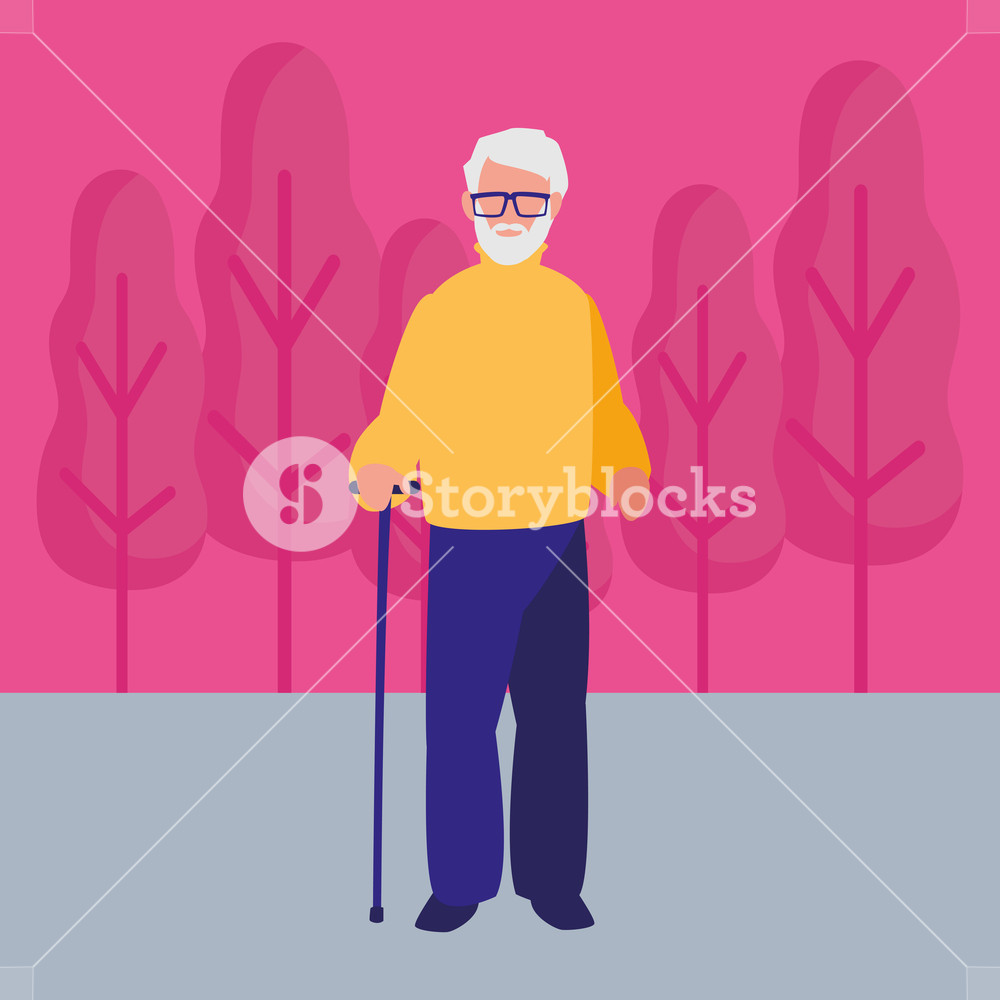1000x1000 Old Man Icon Over Landscape Background, Vector Illustration