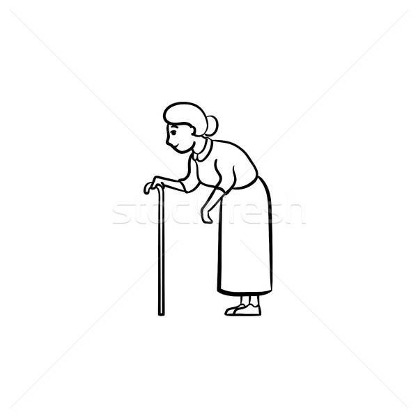 600x600 An Old Woman With Cane Hand Drawn Outline Doodle Icon Vector