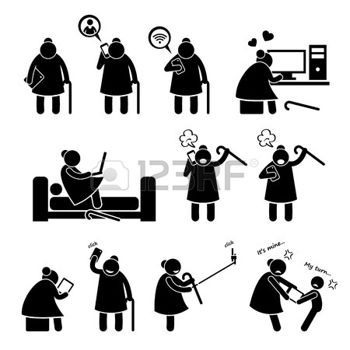 350x350 Pictograms High Tech Granny Elderly Old Woman Using Computer