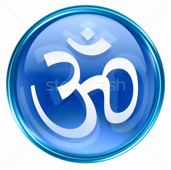 600x597 Om Symbol Icon Blue, Isolated On White Background Stock Photo