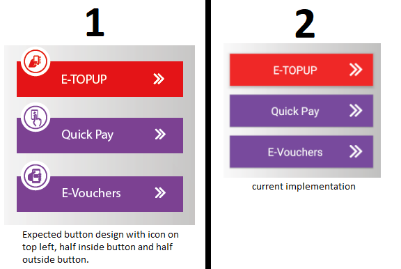 576x386 Rectangle Shape Button With Circular Icon On Top In Android