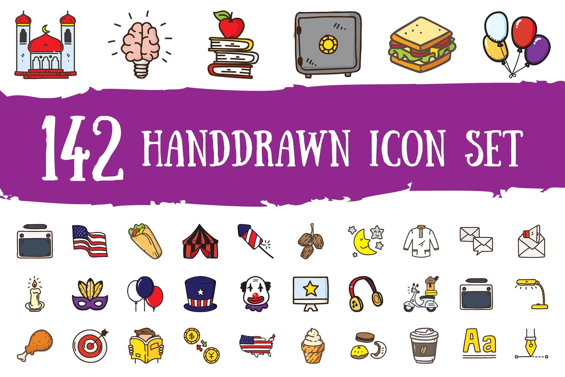 1820x1214 All In One Multipurpose Hand Drawn Icon Pack