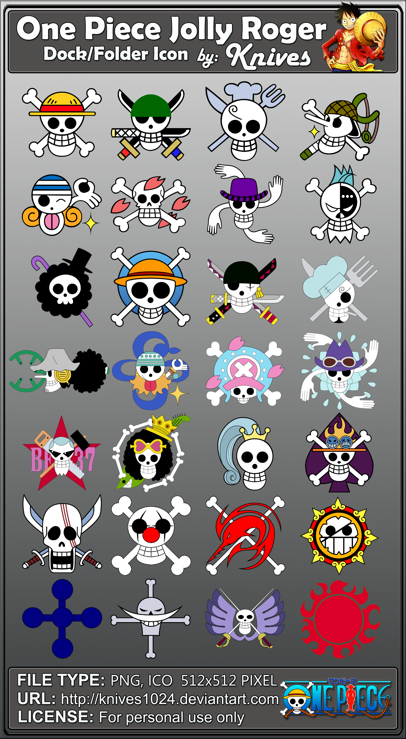 1300x2365 One Piece Jolly Roger Dock And Folder Icons