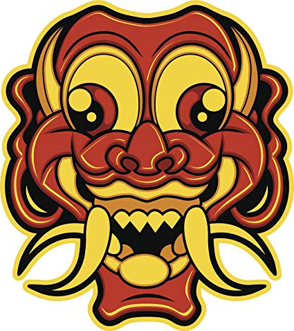 425x478 Red Yellow Japanese Oni Mask Cartoon Icon Vinyl Decal