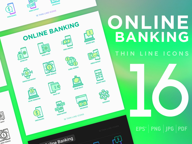 800x600 Online Banking Thin Line Icons Set