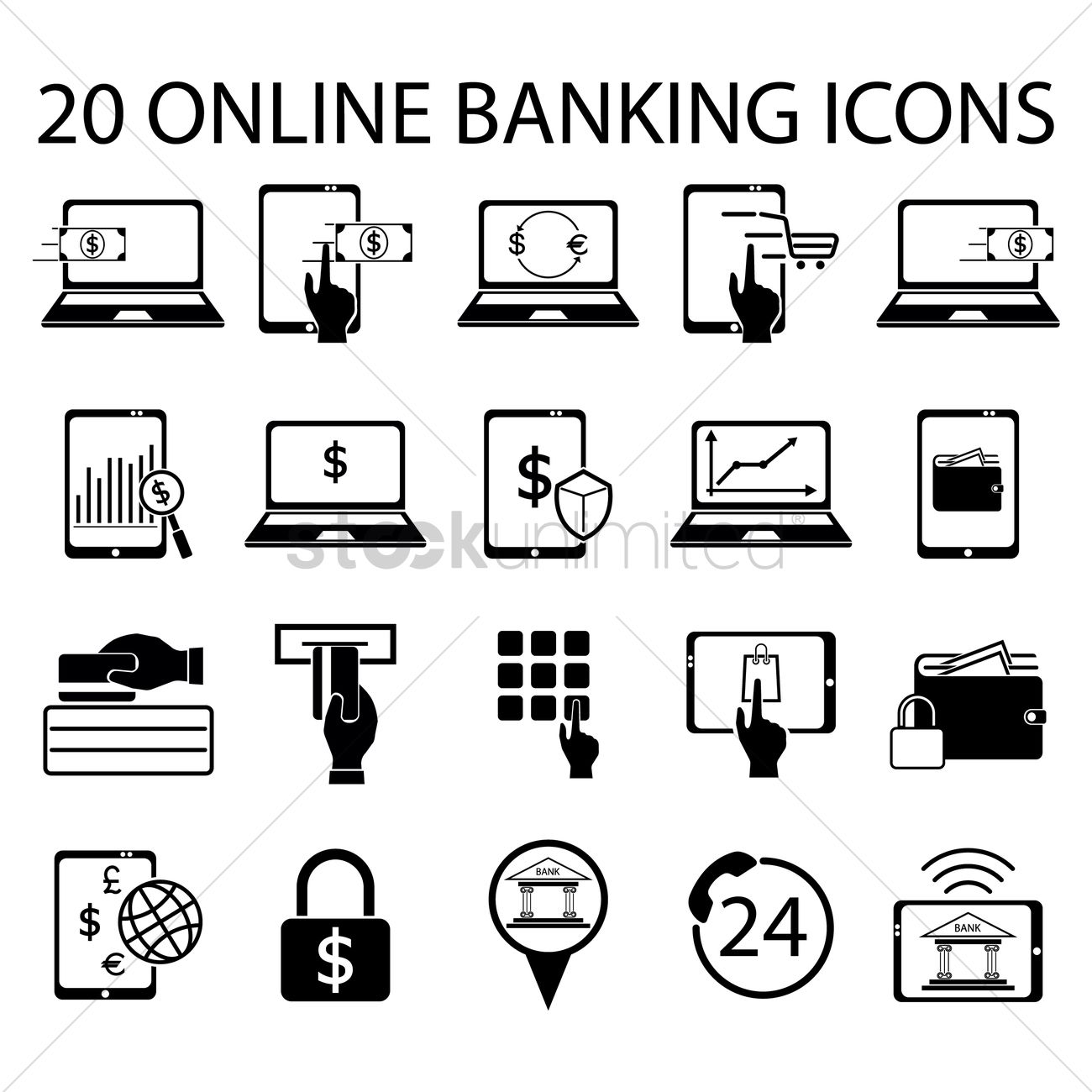 1300x1300 Online Banking Icon Set Vector Image