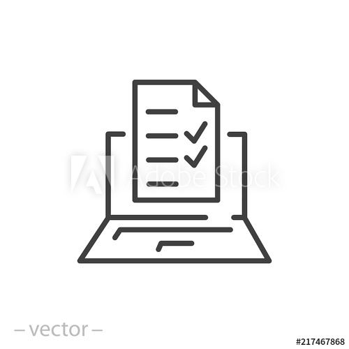 500x500 Online Form Icon, Survey On Laptop Linear Sign Isolated On White