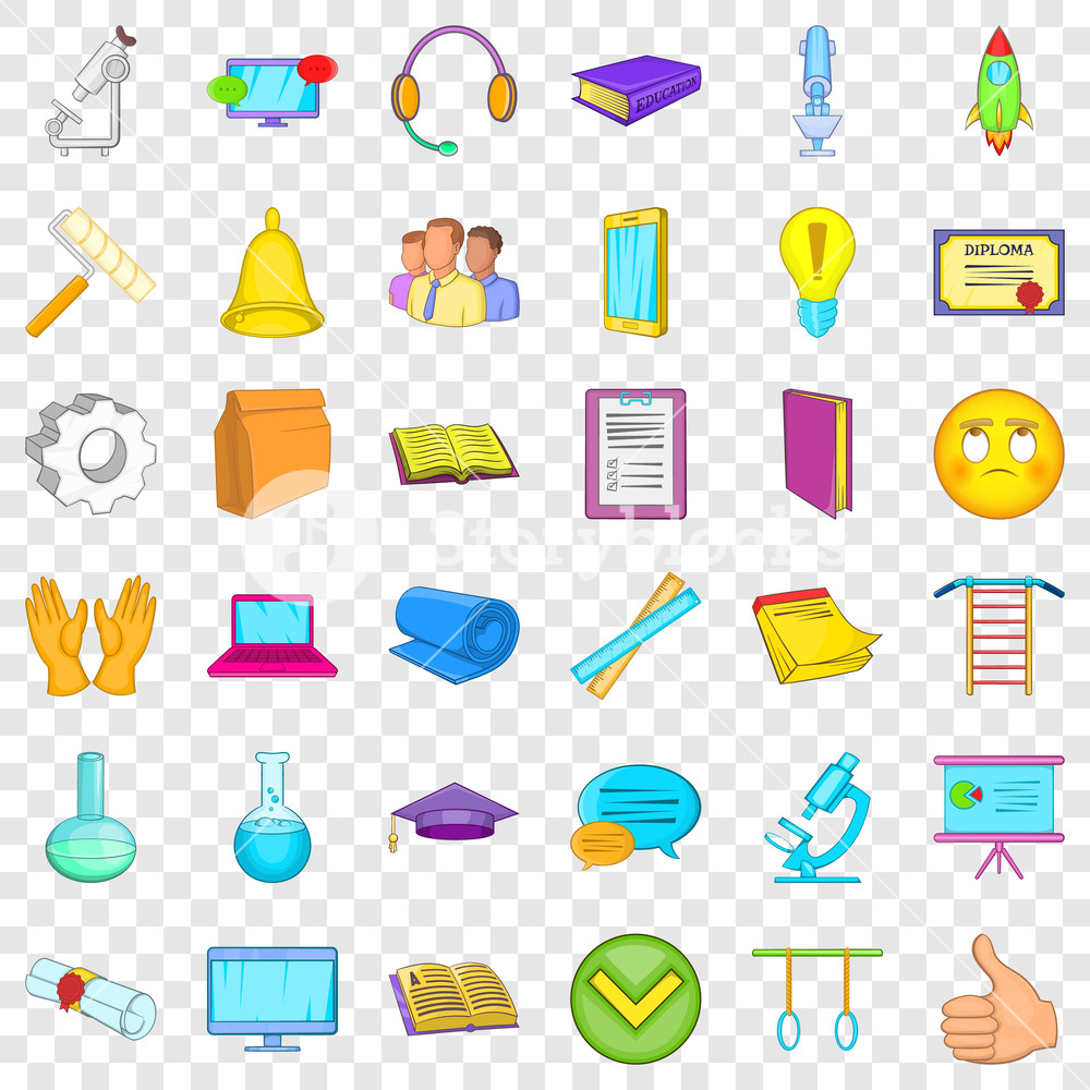 1000x1000 Online Learning Icons Set Cartoon Style Of Online Learning