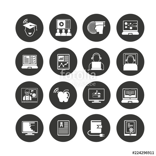 500x500 Online Learning Icon Set In Circle Button Stock Image And Royalty