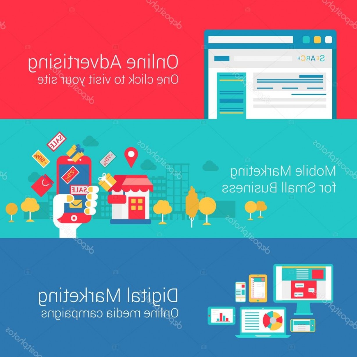 1228x1228 Stock Illustration Online Marketing Concept Flat Icons Soidergi
