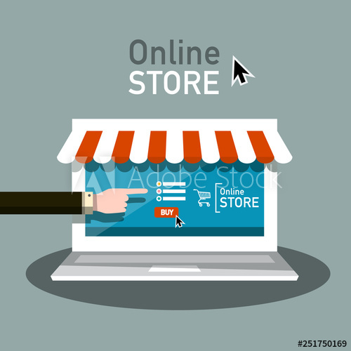 500x500 Online Store Symbol Vector E Shop Icon With Hand And Notebook