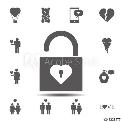 500x500 Open Heart Lock Icon Simple Glyph, Flat Vector Element