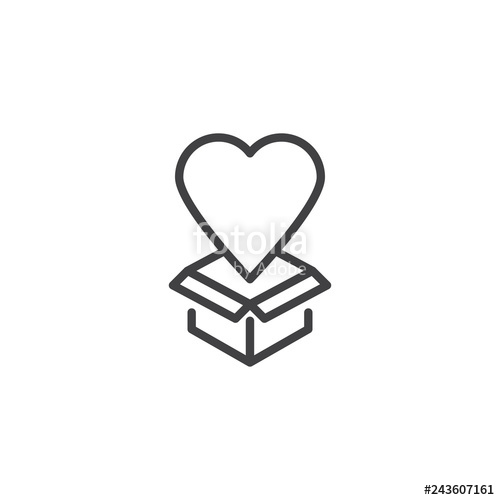 500x500 Heart Gift Box Line Icon Linear Style Sign For Mobile Concept