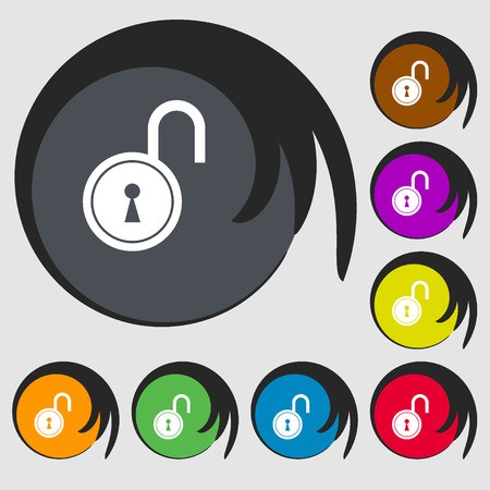 450x450 Open Lock Icon Symbols On Eight Colored Buttons Vector