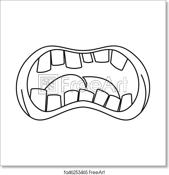 561x581 Free Art Print Of Open Mouth With Crooked Teeth Icon, Outline