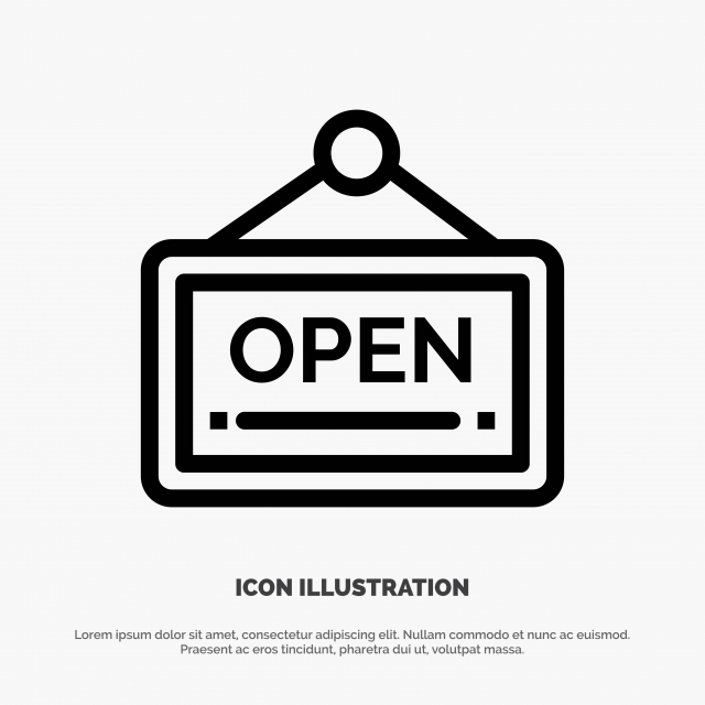 640x640 Open Sign Board Hotel Line Icon Vector, Advertisement, Arrow