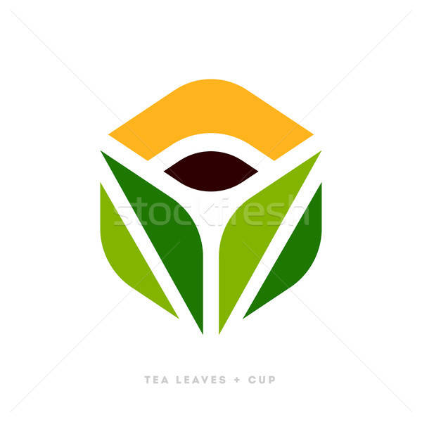 600x600 Elegant Logo Template Or Icon Of Green Tea Leaves With Cup Vector