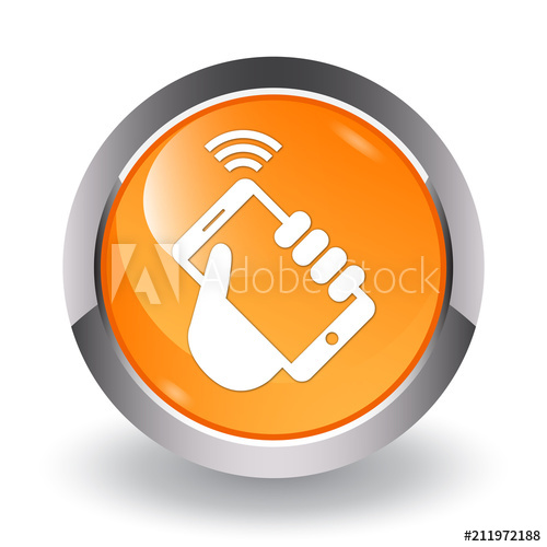 500x500 Hand Cell Phone Icon Glossy Orange Button
