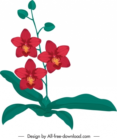 393x468 Orchid Flora Icon Classical Red Green Handdrawn Sketch Vectors