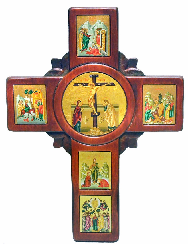 657x850 Wooden Wall Icon Cross With Set Of Framed Orthodox Icons, Large