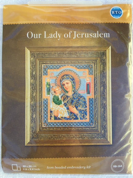 570x760 Bead Embroidery Kit Diy Icon Our Lady Of Jerusalem Canvas Etsy