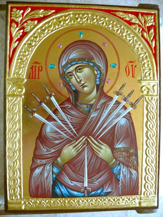 540x720 Our Lady Of Sorrows, Hand Painted Icon, Our Lady Who Softens Evil