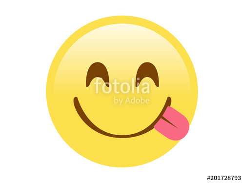 500x375 Yellow Smiley, Tasting Food Face Flat Icon With Tongue Out Stock