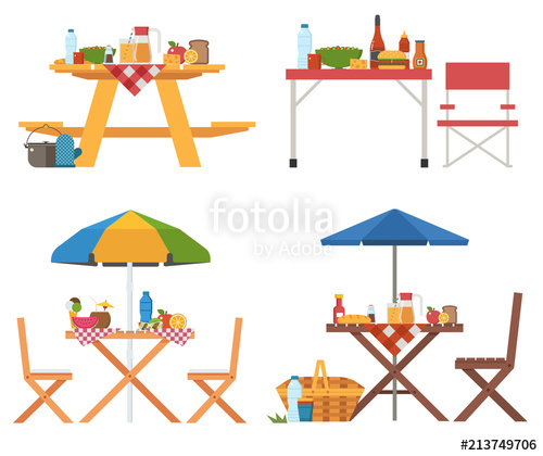 Picnic Table With Food Icons Different Barbecue Tables And Chairs 500x420 Picnic Table With Food Icons Different Barbecue Tables And Chairs