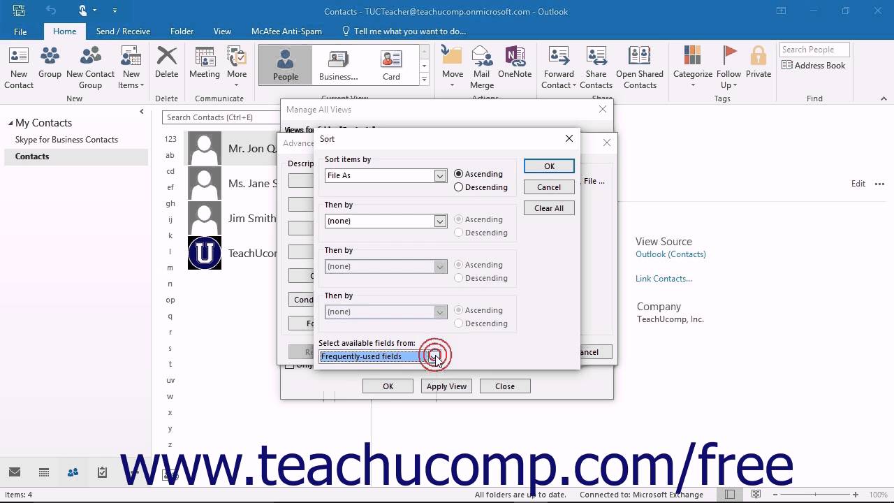 1280x720 Outlook Tutorial Customizing The Contacts Folder View