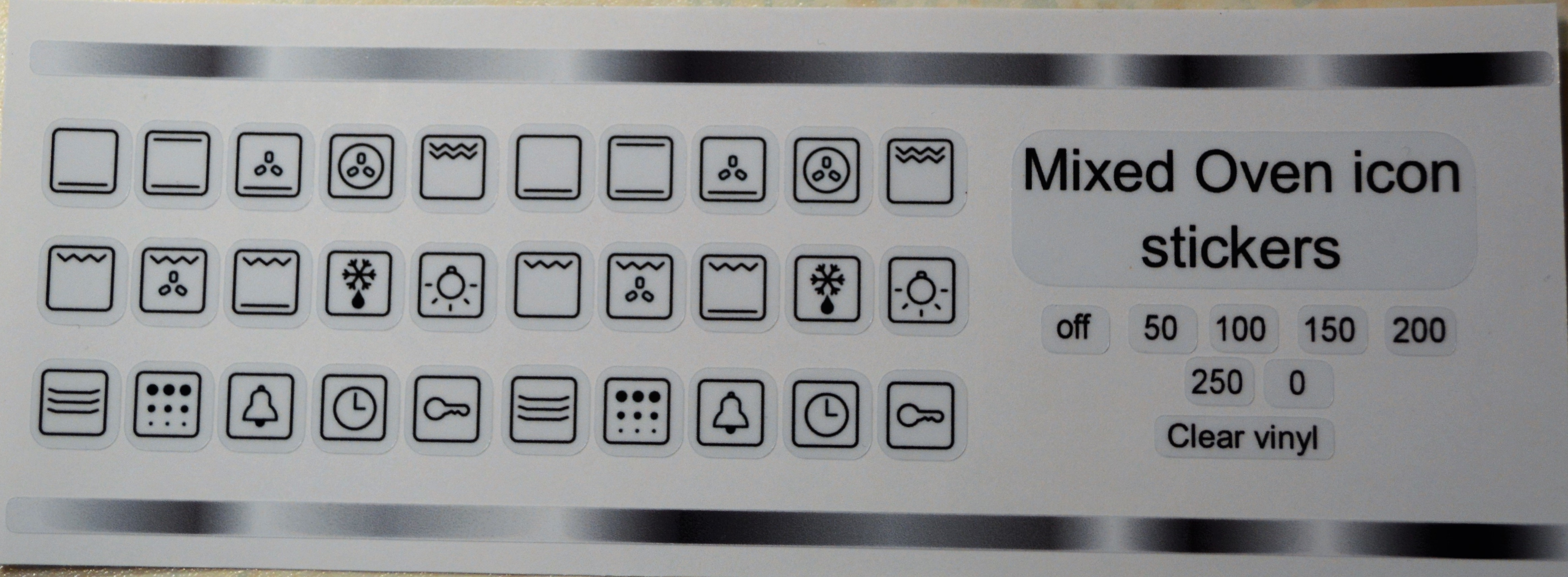4654x1714 Mixed Oven Icon Clear Vinyl Stickers With Temp