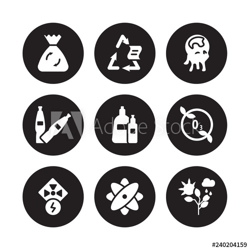 500x500 Vector Icon Set Recycle Bag, Recyclable, Nuclear Power, Ozone