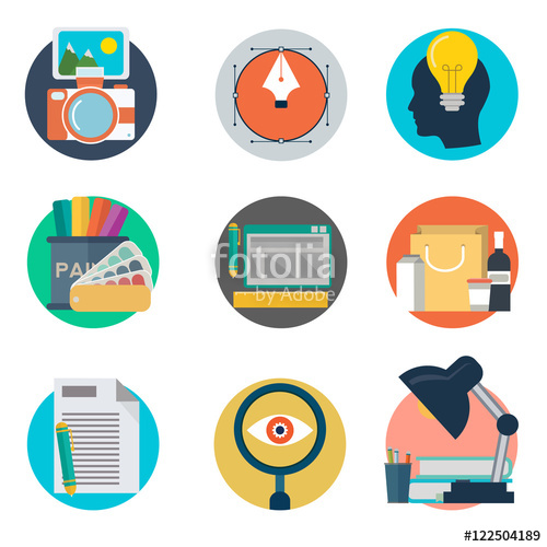 500x500 Set Of Flat Design Style Concept Icons For Graphic And Web Design