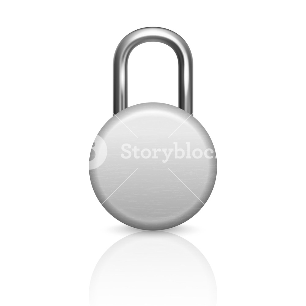 1000x1000 Vector Realistic Closed Circle Metal Silver Chrome Padlock Icon
