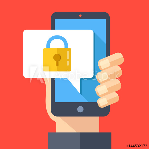 500x500 Hand Holding Smartphone With Speech Bubble And Lock On Screen