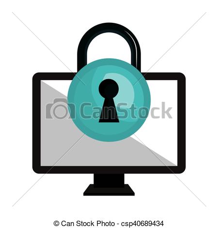 450x470 Screen Monitor Computer Motor Computer Device With Blue Padlock