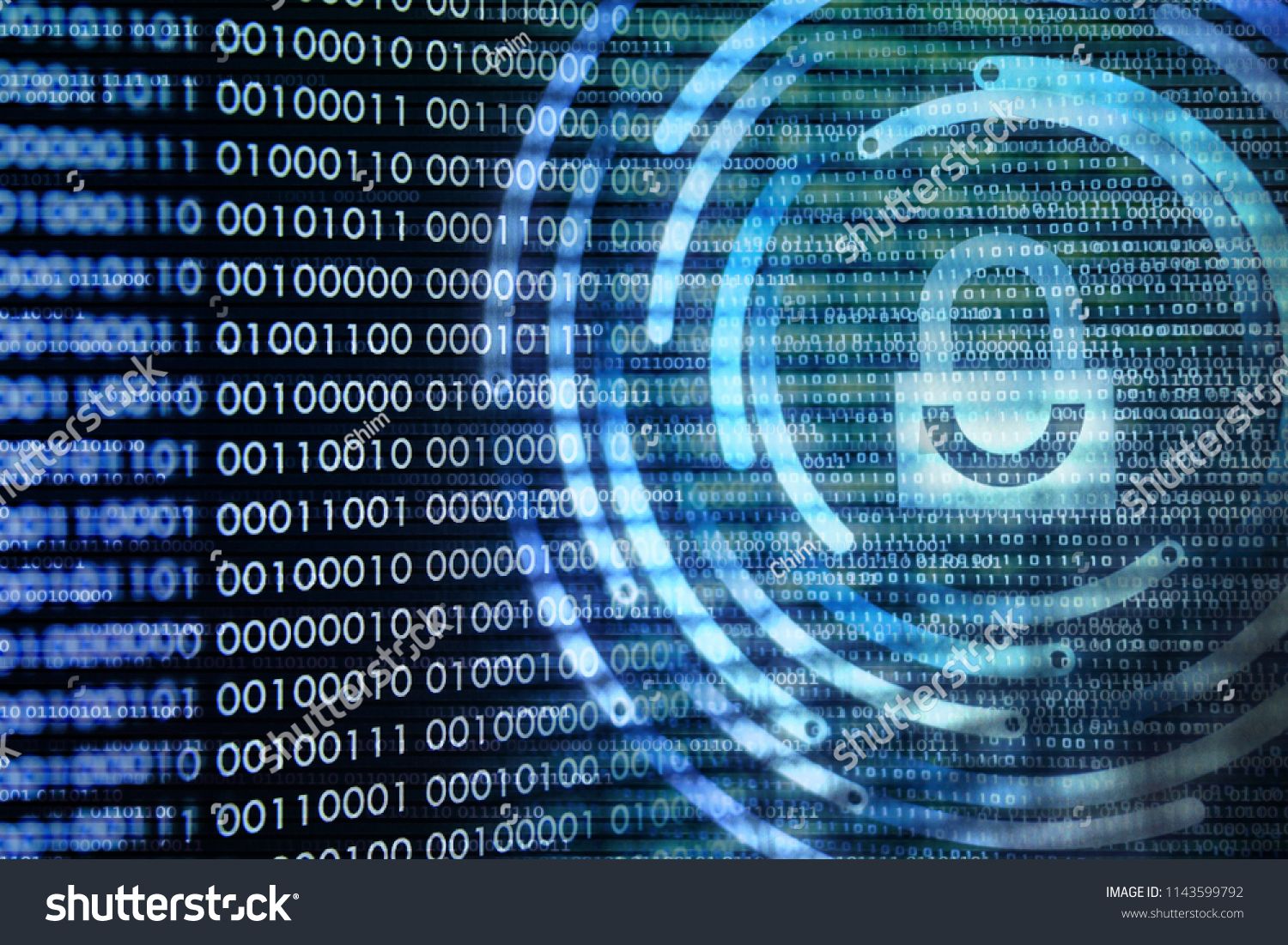 1500x1101 Binary Code And Padlock Icon Double Exposure Photo Of Blue