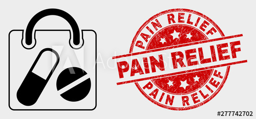 500x232 Vector Drugs Shopping Bag Icon And Pain Relief Seal St Red