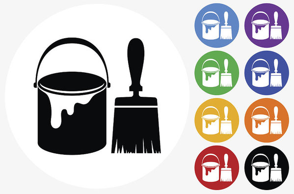 599x395 Paint Bucket And Brush Icon On Flat Color Circle Buttons Art Print