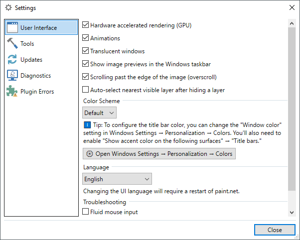 602x482 Settings Dialog