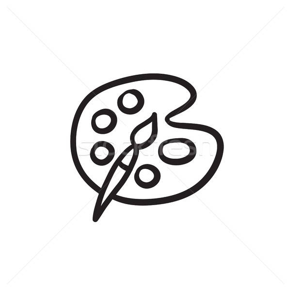 600x600 Paint Brush With Palette Sketch Icon Vector Illustration Andrei