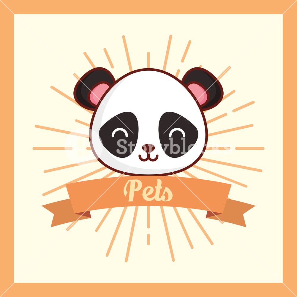 1000x1000 Emblem With Decorative Ribbon And Cute Panda Bear Icon Over White