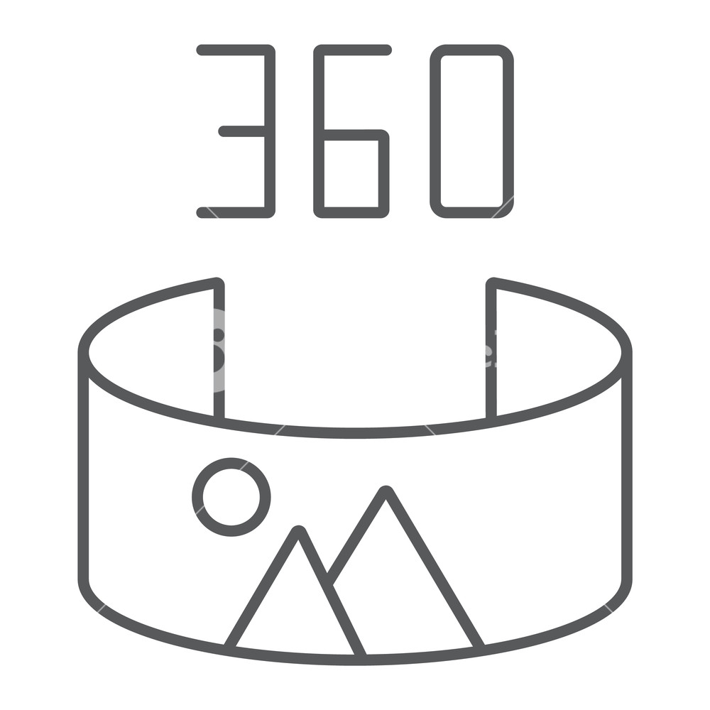 1000x1000 Panorama View Thin Line Icon, Panoramic And Rotation, Degree