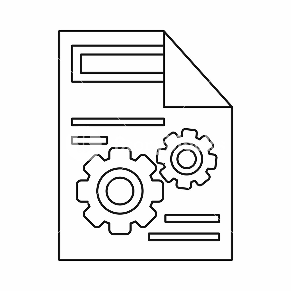 1000x1000 Gears On A Paper Icon In Outline Style On A White Background