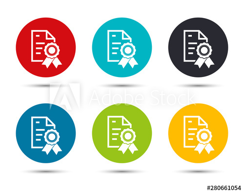 500x396 Certificate Paper Icon Flat Round Button Set Illustration Design