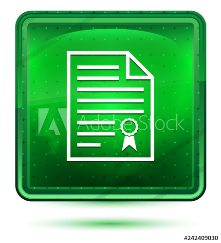 454x500 Certificate Paper Icon Neon Light Green Square Button