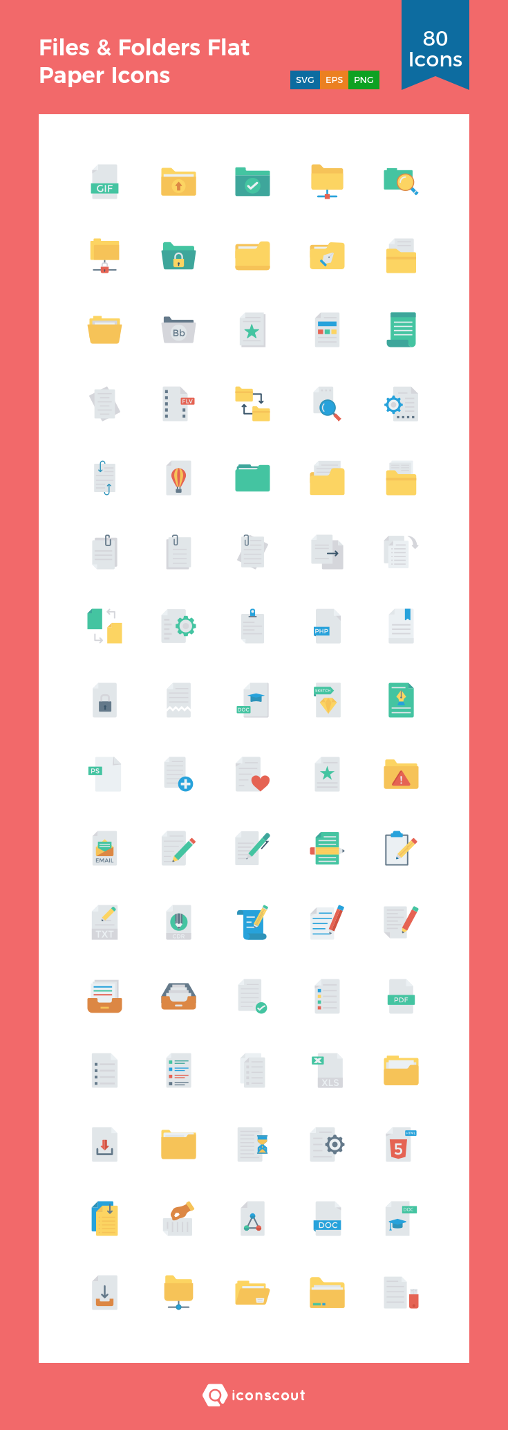 Folders Flat Paper Icons Icon Pack 735x2066 Folders Flat Paper Icons Icon Pack