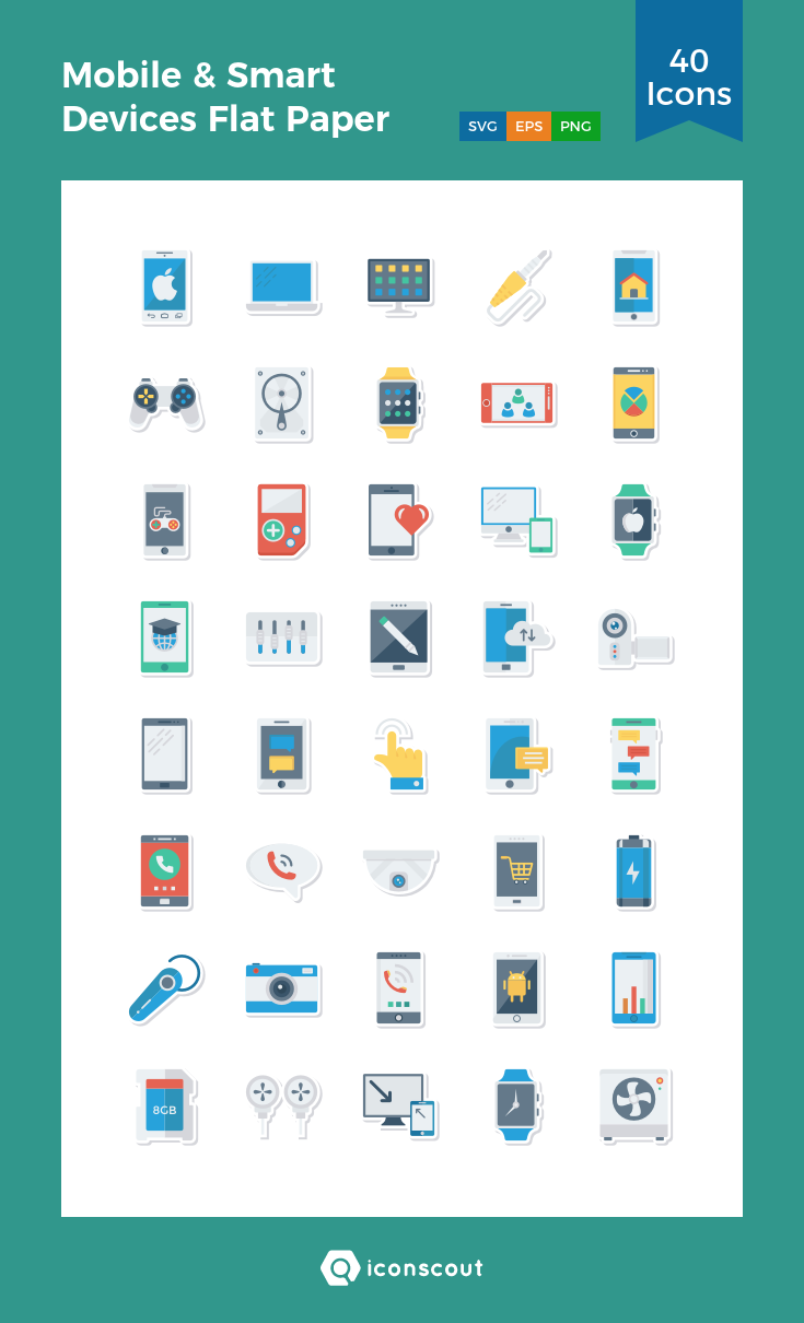Mobile Smart Devices Flat Paper Icons Icon Pack 735x1210 Mobile Smart Devices Flat Paper Icons Icon Pack