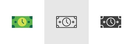 450x150 Time Is Money Icon Line, Glyph And Filled Outline Colorful