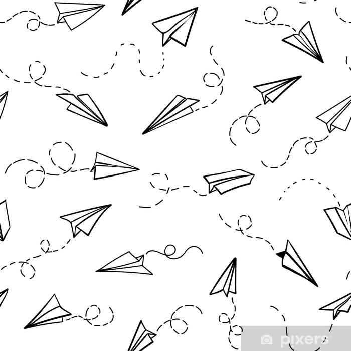 700x700 Seamless Pattern With Vector Paper Airplane Travel, Route Symbol